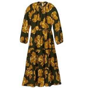 A New Day Floral Print Tiered Maxi Dress Green Yellow Size S Prairiecore